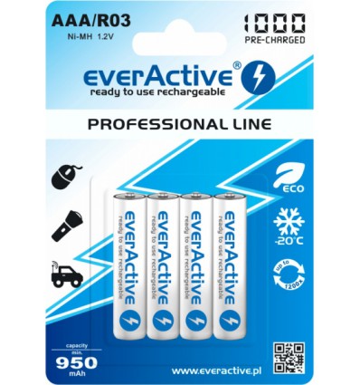 Аккумуляторы 4x EverActive R3/AAA Ni-MH 1000 MAh Ready To Use