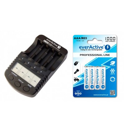 Зарядное устройство EverActive NC-1000 PLUS + 4 X R03/AAA EverActive 1000