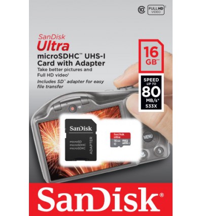 Карта памяти SanDisk MicroSDHC 16GB ULTRA 533x 80MB/S